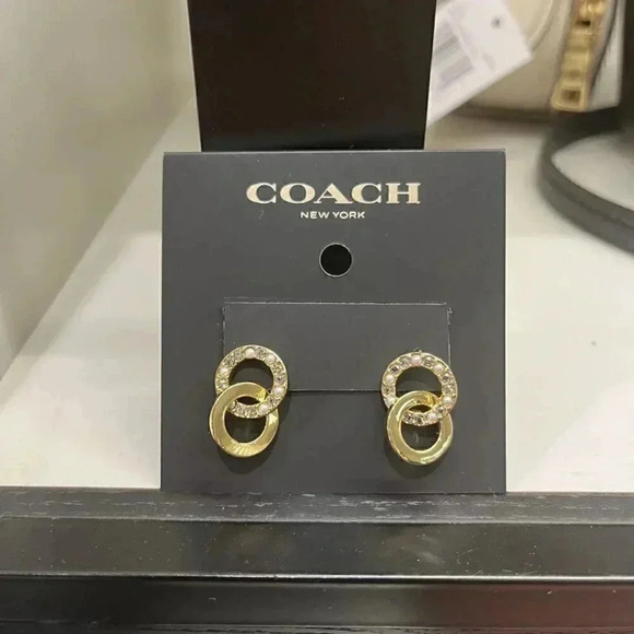 COACH Interlocking Open Circle Pearl Huggie Earrings CO231 VP4 - Picture 1 of 8